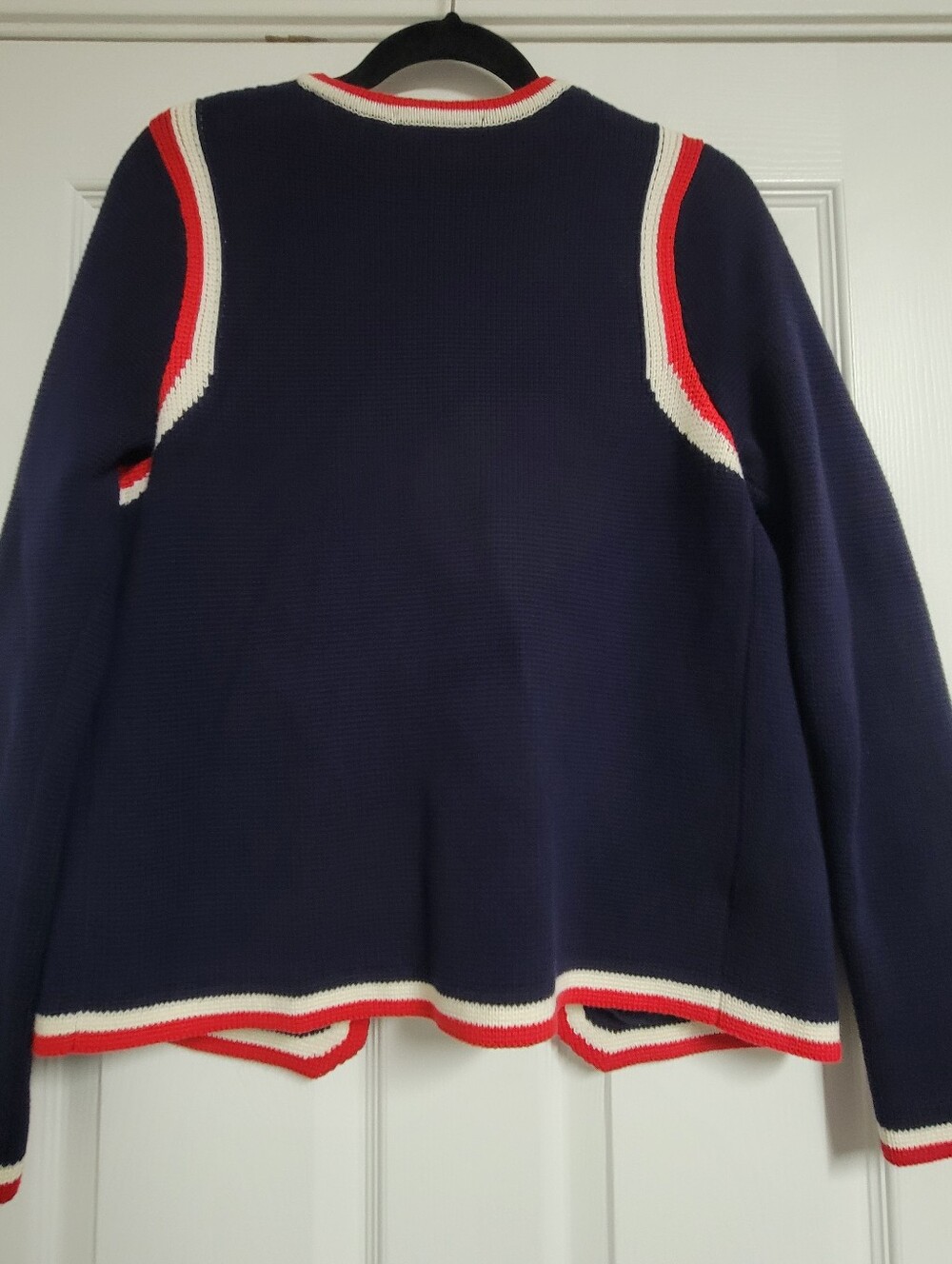 Boden Holly Knitted Navy Cropped Cardigan with Red & White Trim Size 8. - Picture 6 of 9